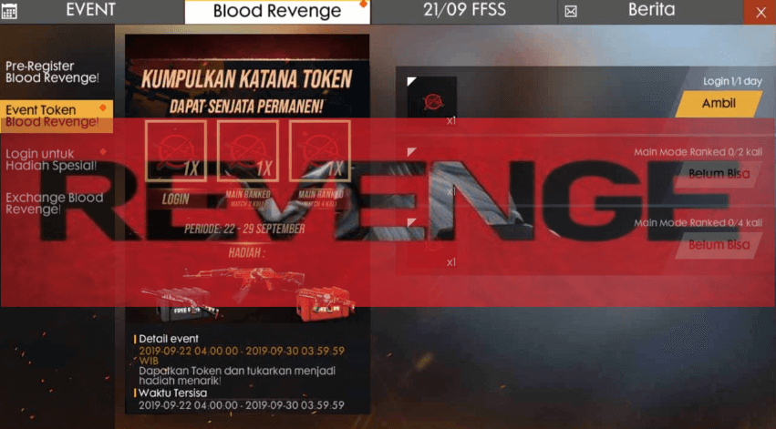 Event Blood Revenge Free Fire dan Dapatkan Skin Senjata Permanen Secara Gratis